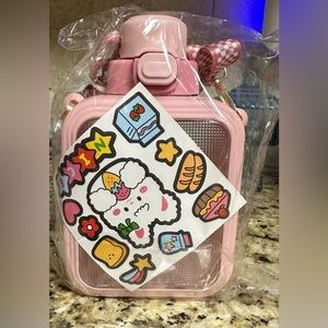 Brand new pink water bottle with strap and stickers